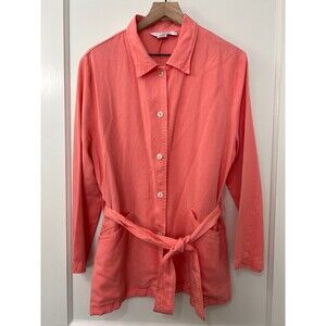 Fresh Produce Coral Belted Tencel Button Up Jacket Pockets Tie Waist Women's M